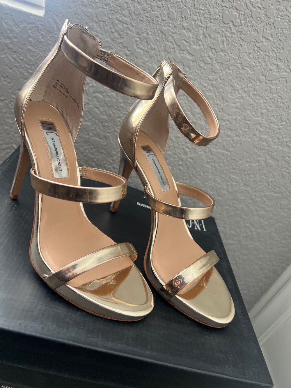 INC International Concepts Metallic Gold Strappy High Heel Sandals